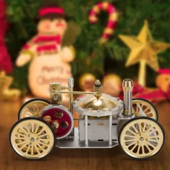 ENJOMOR Antique Metal Steam-Powered Car Model Retro Steam Engine Model Car STEM Toy Christmas Gift Collection