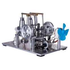ENJOMOR Balance Type 2 Cylinder Hot Air Stirling Engine Generator with Bulb, Voltage Meter, Fan - STEM Toy