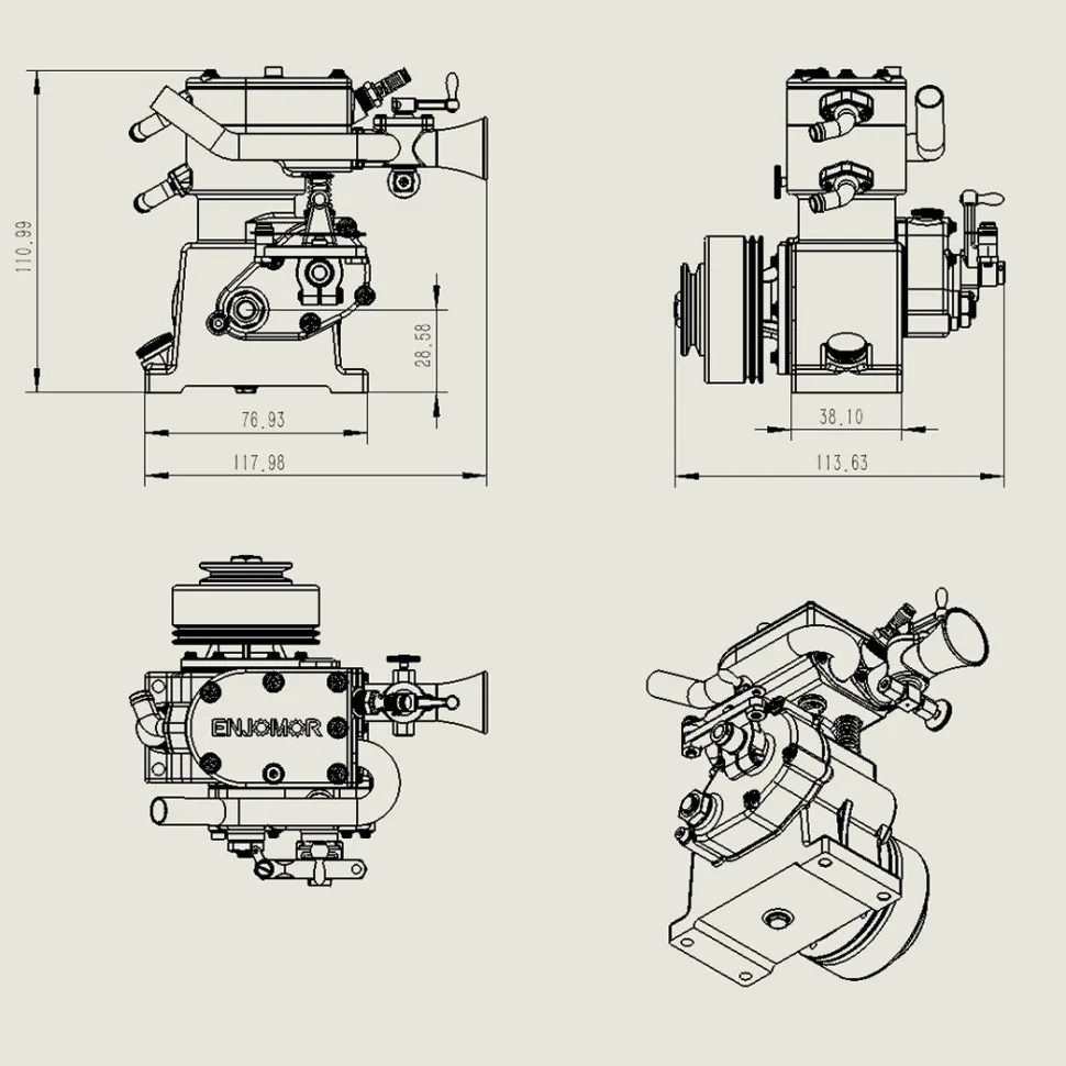 ENJOMOR 10cc Flathead Engine Single Cylinder 4 Stroke L Head Sidevalve Engine Water-cooled Gasoline Engine Internal Combustion Engine