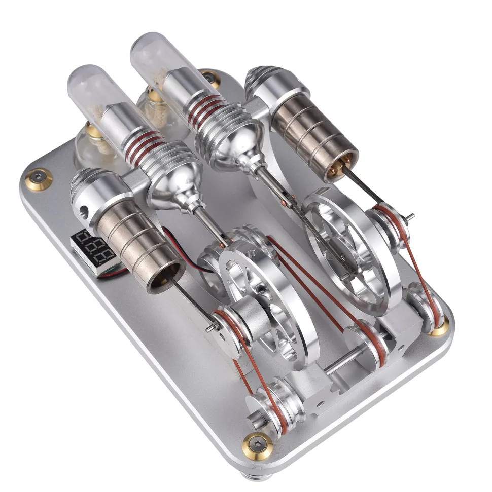 ENJOMOR 2 Cylinder Stirling Engine Model Generator Model with Voltage Meter and LED Lamp Bead - STEM Toy