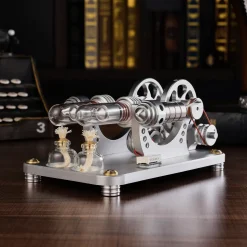 ENJOMOR 2 Cylinder Stirling Engine Model Generator Model with Voltage Meter and LED Lamp Bead - STEM Toy