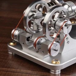 ENJOMOR 2 Cylinder Stirling Engine Model Generator Model with Voltage Meter and LED Lamp Bead - STEM Toy