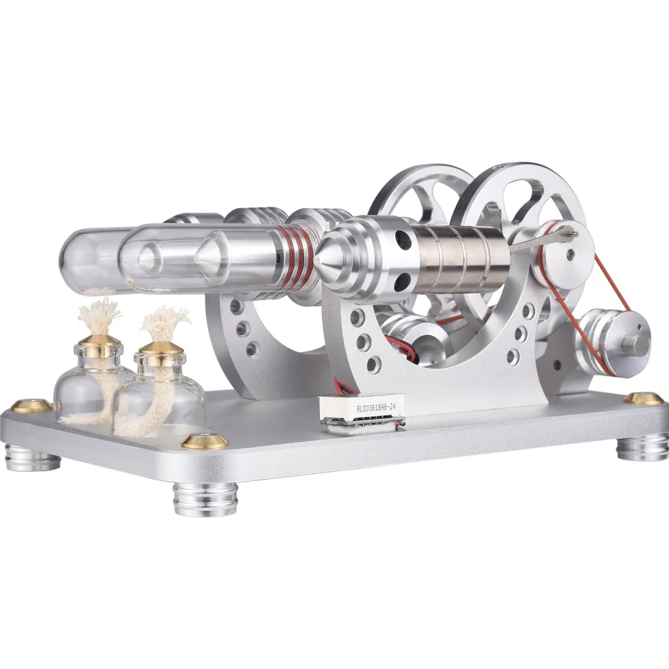 ENJOMOR 2 Cylinder Stirling Engine Model Generator Model with Voltage Meter and LED Lamp Bead - STEM Toy