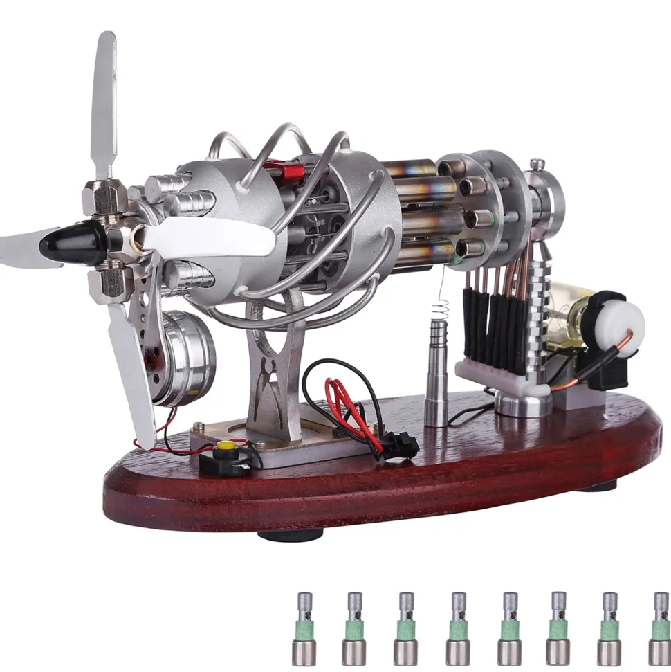 ENJOMOR 16 Cylinder Swash Plate Stirling Engine Generator Model with LED and Voltage Digital Display Meter - STEM Toy