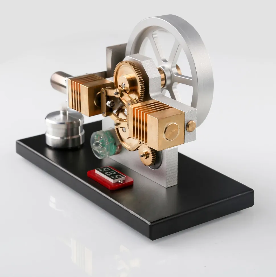 ENJOMOR Hot Air Stirling Engine Generator Model with LED Light and Voltmeter - Horizontally Opposed Diamond Structure Gear Drive