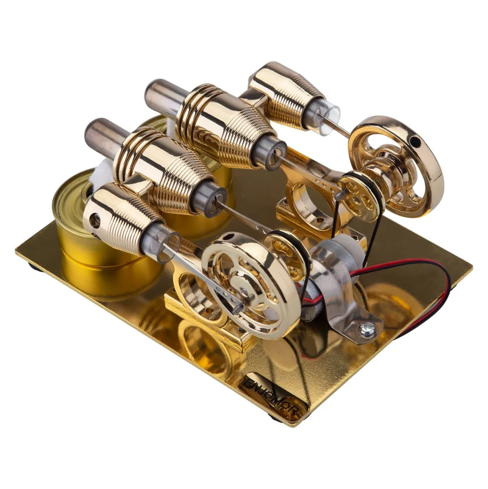 ENJOMOR Paratactic 4 Cylinder Hot Air Stirling Engine Model Mini Electric Generator with Light Bulb and Voltmeter - STEM Toy