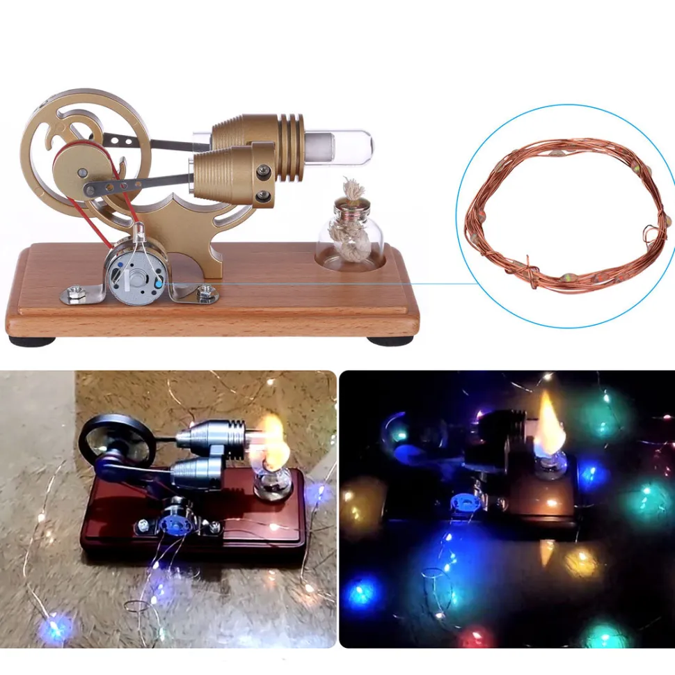 ENJOMOR Retro γ-shape Stirling Engine Kit Generator with LED Lights - STEM Toy
