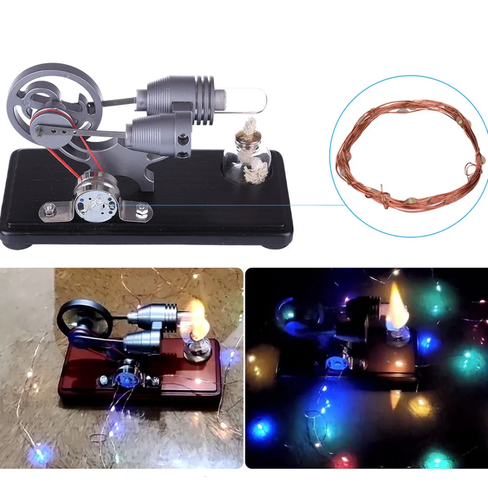 ENJOMOR Retro γ-shape Stirling Engine Kit Generator with LED Lights - STEM Toy