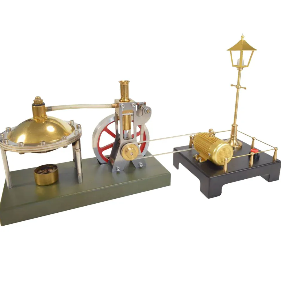 ENJOMOR Retro Vertical Steam Engine Kit with Spherical Boiler and RETROL Mini Steam Generator and Lamp Scene Model Set