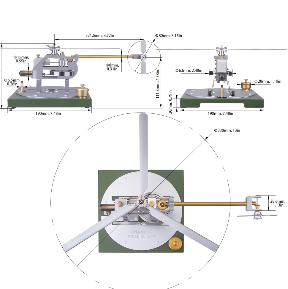 ENJOMOR Stirling Helicopter Model Kit Gamma Hot Air Stirling Engine Model DIY Assembly Model STEM Educational Toy