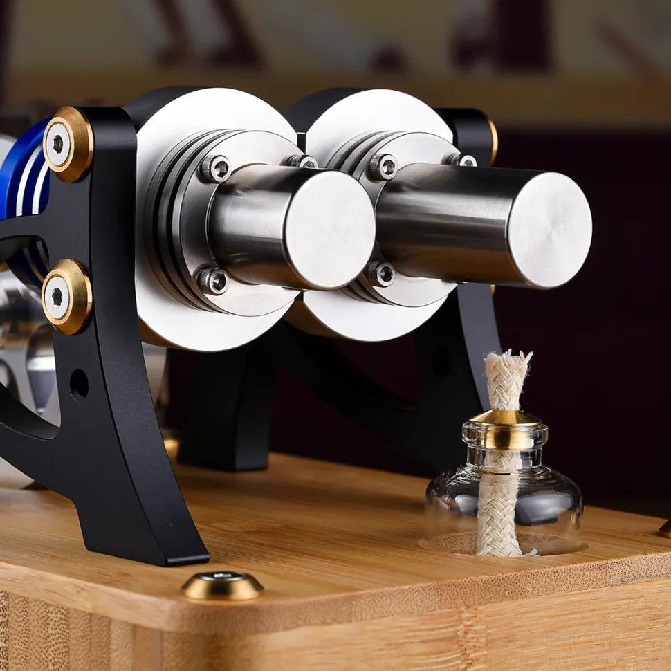 ENJOMOR α-type Alpha Double-Cylinder Double-Piston Hot Air Stirling Engine Model Toy Gift for Science and Education Machinery Enthusiasts