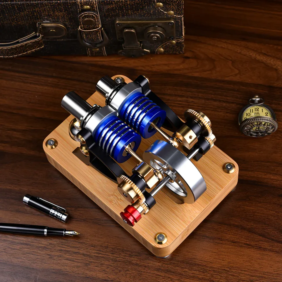 ENJOMOR α-type Alpha Double-Cylinder Double-Piston Hot Air Stirling Engine Model Toy Gift for Science and Education Machinery Enthusiasts