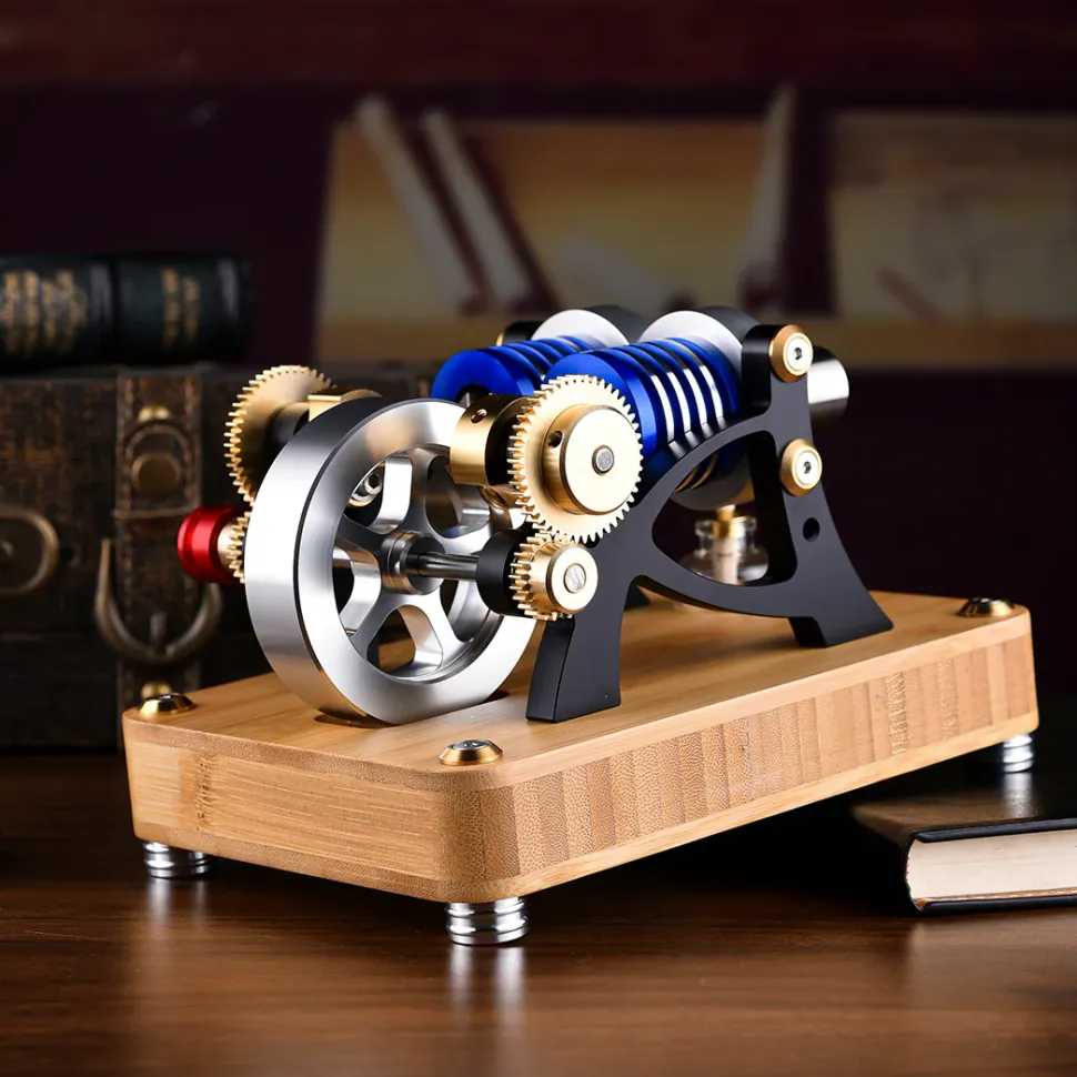 ENJOMOR α-type Alpha Double-Cylinder Double-Piston Hot Air Stirling Engine Model Toy Gift for Science and Education Machinery Enthusiasts