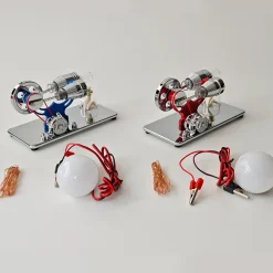 ENJOMOR γ-Type Mirror-Reflective Thermal Air Stirling Engine Generator Model with LED Bulb String