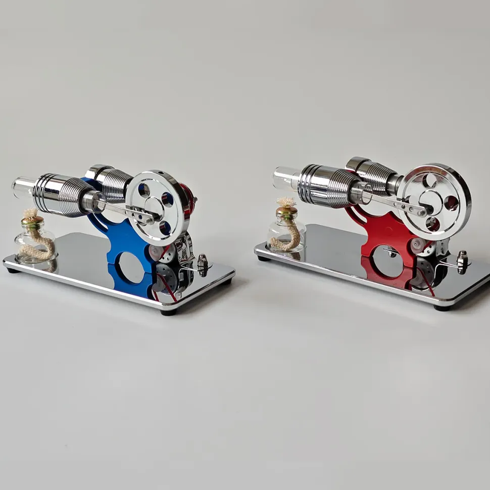 ENJOMOR γ-Type Mirror-Reflective Thermal Air Stirling Engine Generator Model with LED Bulb String