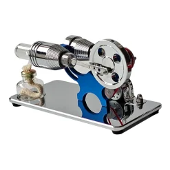 ENJOMOR γ-Type Mirror-Reflective Thermal Air Stirling Engine Generator Model with LED Bulb String
