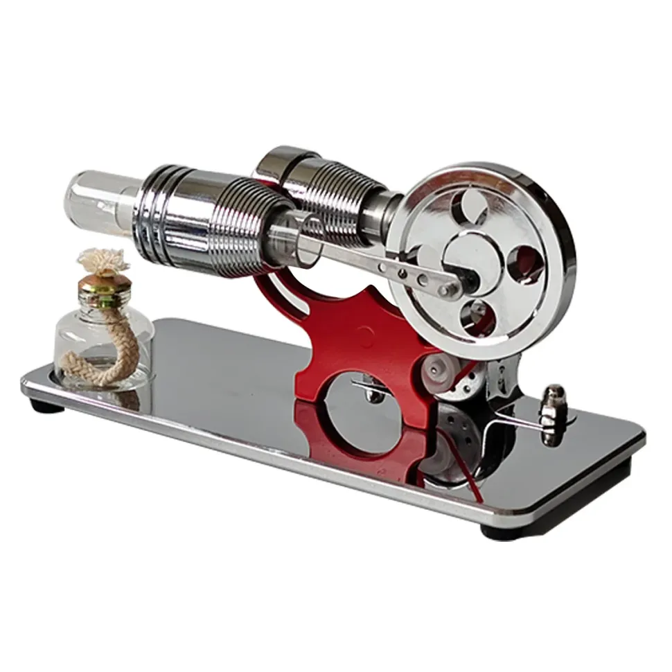 ENJOMOR γ-Type Mirror-Reflective Thermal Air Stirling Engine Generator Model with LED Bulb String