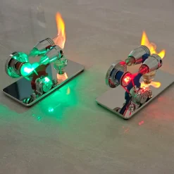 ENJOMOR γ-Type Mirror-Reflective Thermal Air Stirling Engine Generator Model with LED Bulb String