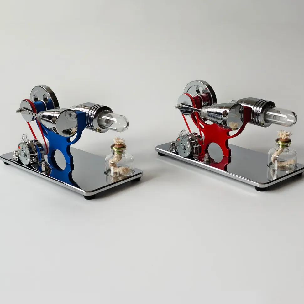 ENJOMOR γ-Type Mirror-Reflective Thermal Air Stirling Engine Generator Model with LED Bulb String