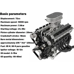 ENJOMOR V12 Engine GS-V12 72CC DOHC 4-Stroke 12-Cylinder 48-Valve Water-Cooled Electric Start Gasoline Engine Model - V12 Engine Model That Works