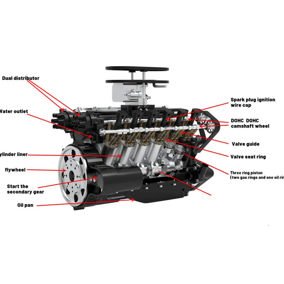 ENJOMOR V12 Engine GS-V12 72CC DOHC 4-Stroke 12-Cylinder 48-Valve Water-Cooled Electric Start Gasoline Engine Model - V12 Engine Model That Works