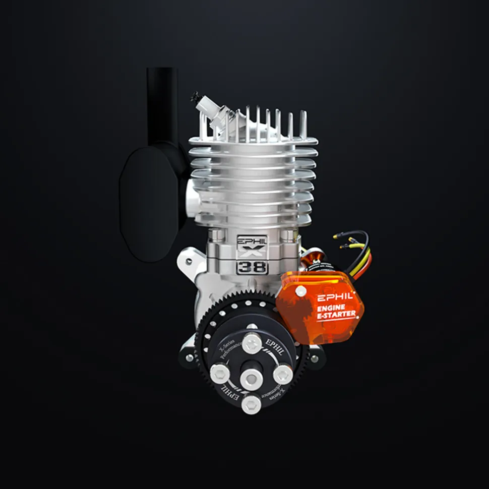EPHIL X-38cc-S Pro Electric Startar Spark Plug Two-Stroke Single Cylinder Side Exhaust Gasoline Engine Model for Fixed-Wing Aircraft Models