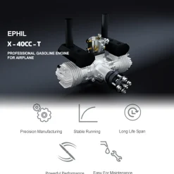 EPHIL XG-40cc-T Two-Stroke Twin-Cylinders Horizontally Opposed Gasoline Engine Model for Fixed-Wing Aircraft Models