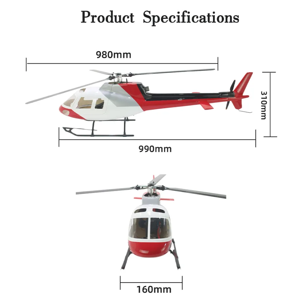 FLISHRC Eurocopter AS350 500-Class RC Helicopter 2.4G 6CH with L7 Flight Controller & 4-Mode GPS Positioning – RTF Version
