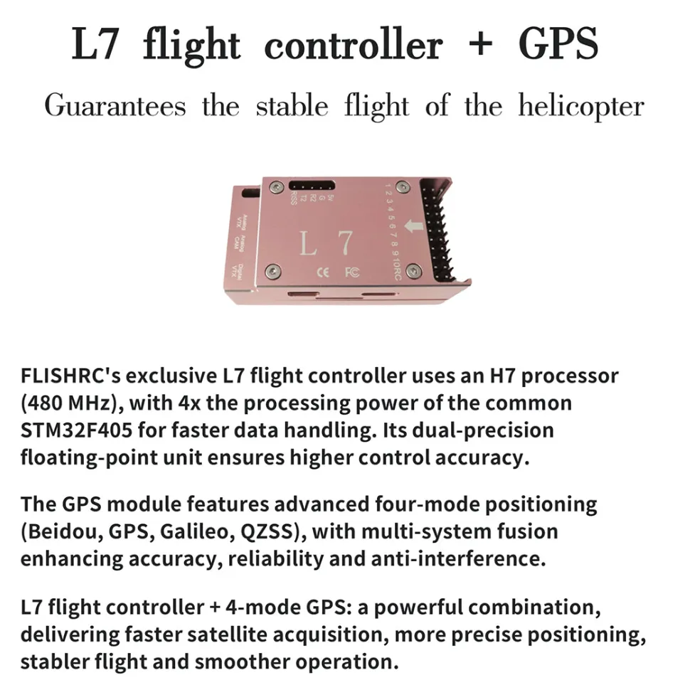 FLISHRC Eurocopter AS350 500-Class RC Helicopter 2.4G 6CH with L7 Flight Controller & 4-Mode GPS Positioning – RTF Version