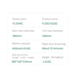 FLISHRC Eurocopter AS350 500-Class RC Helicopter 2.4G 6CH with L7 Flight Controller & 4-Mode GPS Positioning – RTF Version