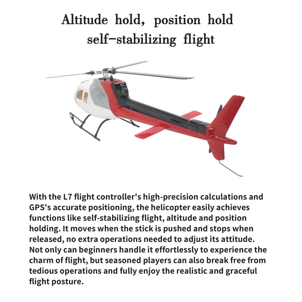 FLISHRC Eurocopter AS350 500-Class RC Helicopter 2.4G 6CH with L7 Flight Controller & 4-Mode GPS Positioning – RTF Version