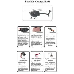 FLISHRC FL500 AH-6 Little Bird 500-Class 2.4G 6CH Scale RC Helicopter Model with L7 Flight Controller and 4-Mode Positioning GPS RTF