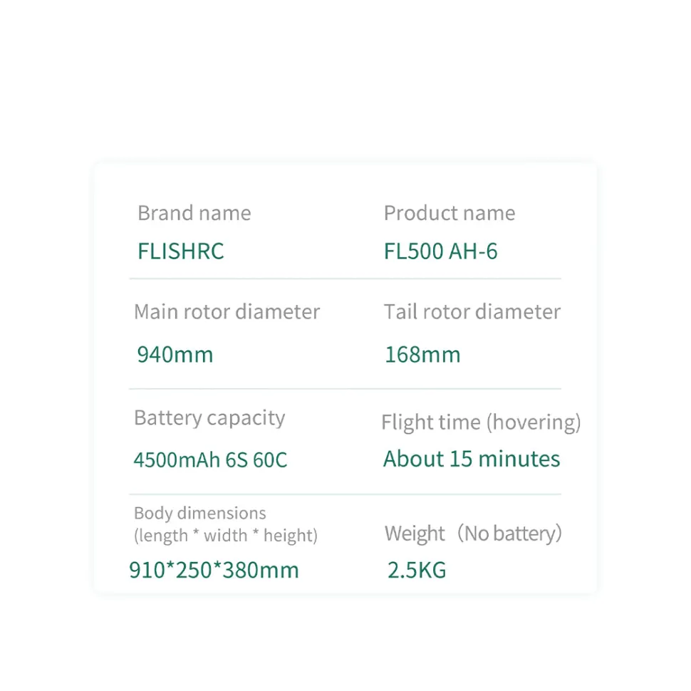 FLISHRC FL500 AH-6 Little Bird 500-Class 2.4G 6CH Scale RC Helicopter Model with L7 Flight Controller and 4-Mode Positioning GPS RTF