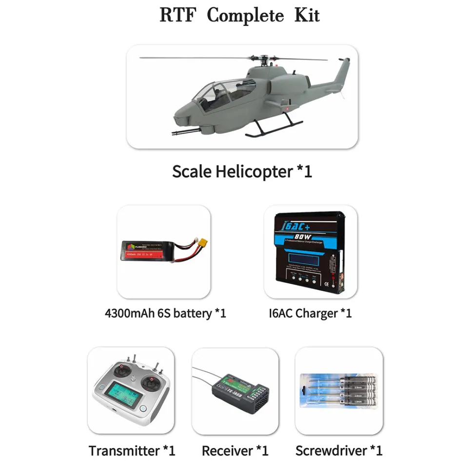 FLISHRC FL500 Bell AH-1 Cobra 500-Class 2.4GHz 6CH Scale RC Helicopter with L7 Flight Controller, 4-Mode GPS Positioning, Realistic Cockpit – RTF Remote Control Helicopter