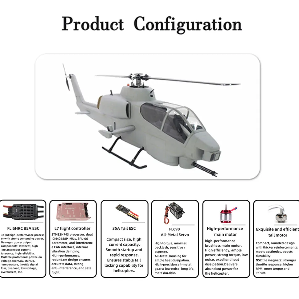 FLISHRC FL500 Bell AH-1 Cobra 500-Class 2.4GHz 6CH Scale RC Helicopter with L7 Flight Controller, 4-Mode GPS Positioning, Realistic Cockpit – RTF Remote Control Helicopter