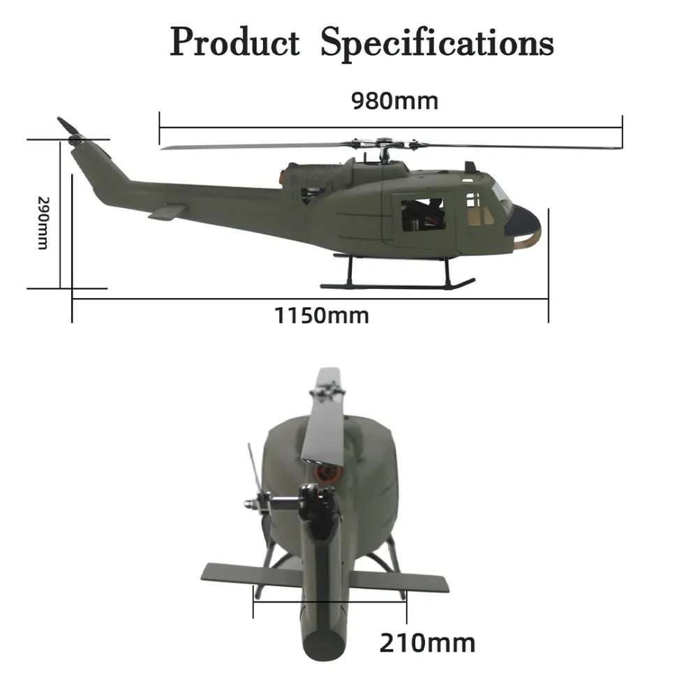 FLISHRC FL500 UH-1 Huey 500-Class 2.4G 6CH Scale RC Helicopter with L7 Flight Controller & 4-Mode GPS Positioning