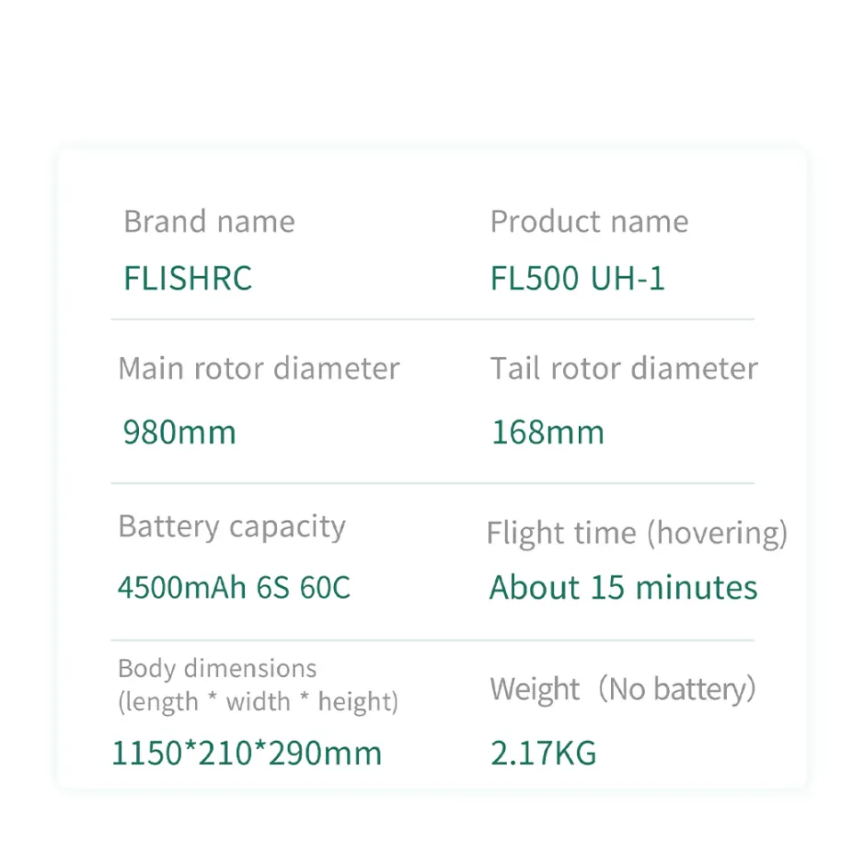 FLISHRC FL500 UH-1 Huey 500-Class 2.4G 6CH Scale RC Helicopter with L7 Flight Controller & 4-Mode GPS Positioning