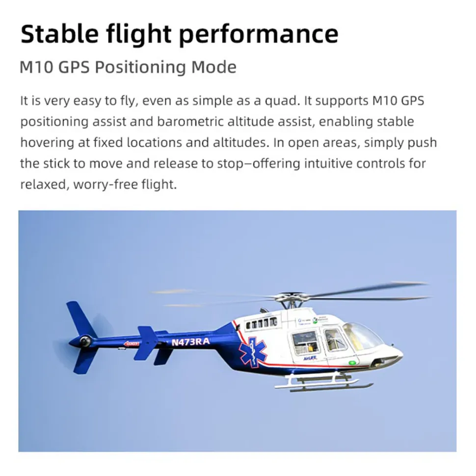 FLYWING BELL-407 470 Size 2.4G 6CH Military RC Helicopter Model With ACE Flight Controller, GPS, Quick Release Rotors and Adjustable Left/Right-Handed Controls (RTF Version)