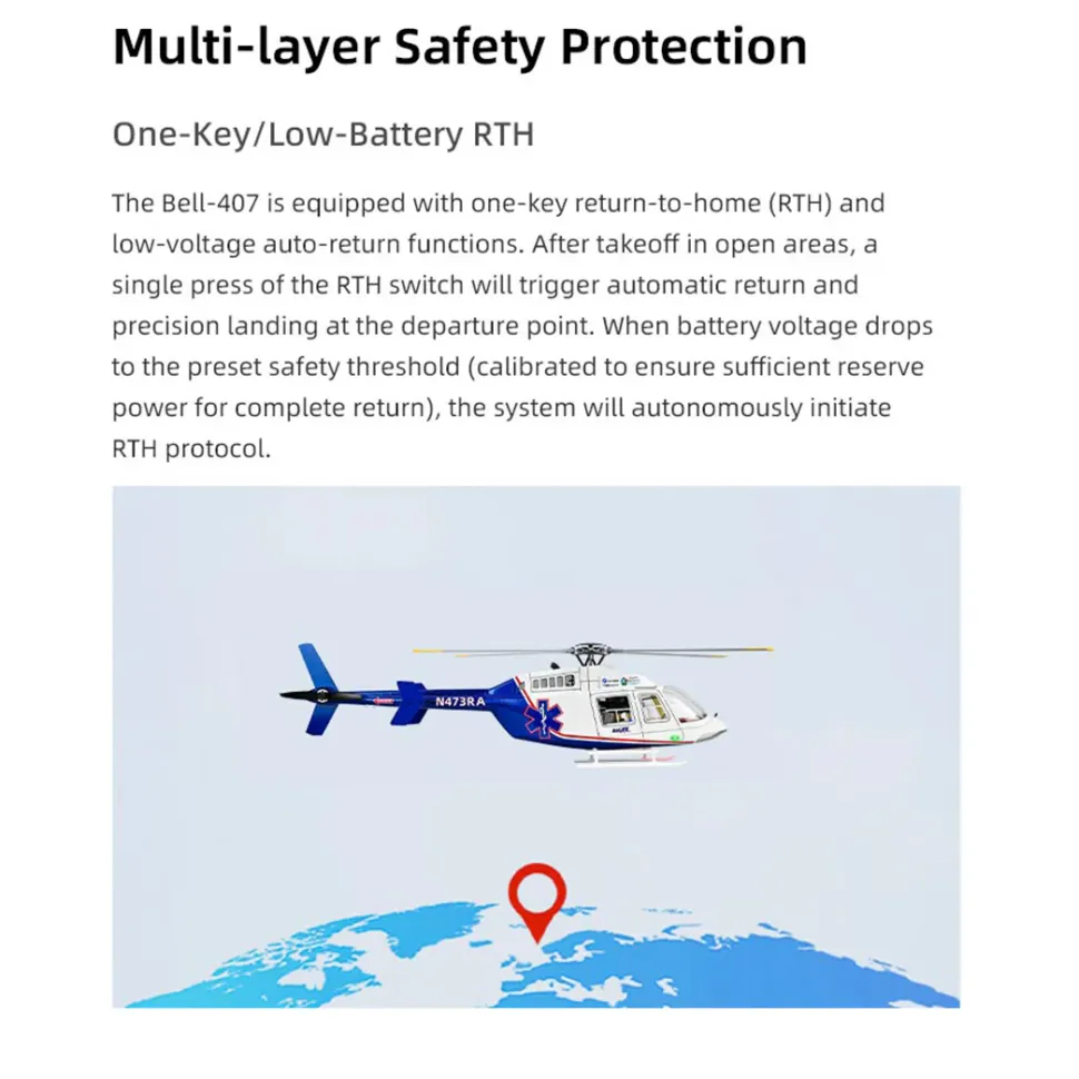 FLYWING BELL-407 470 Size 2.4G 6CH Military RC Helicopter Model With ACE Flight Controller, GPS, Quick Release Rotors and Adjustable Left/Right-Handed Controls (RTF Version)