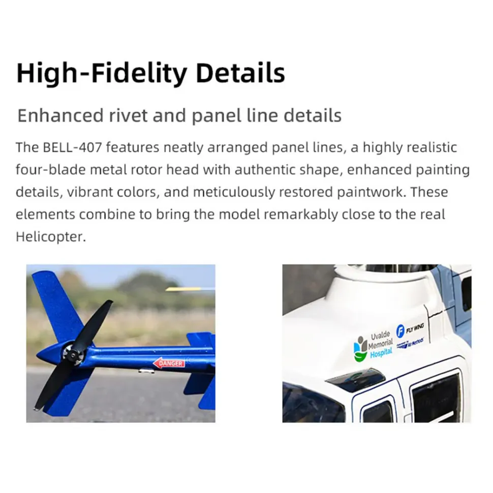 FLYWING BELL-407 470 Size 2.4G 6CH Military RC Helicopter Model With ACE Flight Controller, GPS, Quick Release Rotors and Adjustable Left/Right-Handed Controls (RTF Version)