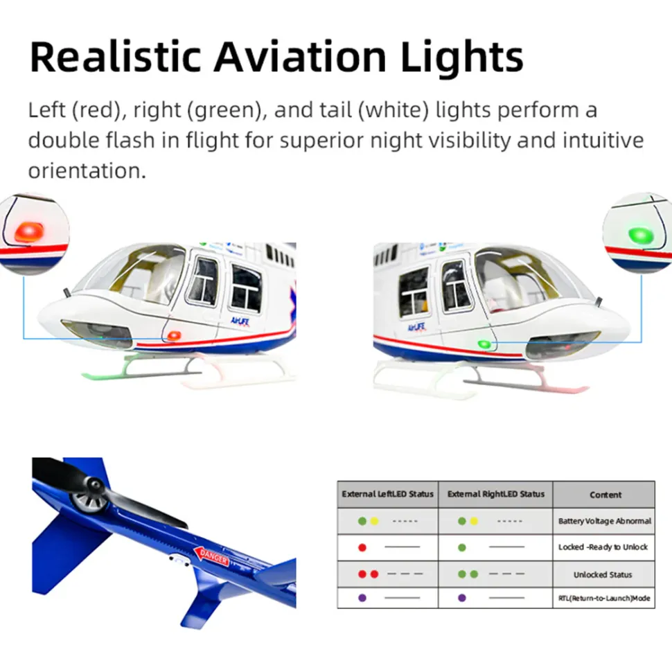 FLYWING BELL-407 470 Size 2.4G 6CH Military RC Helicopter Model With ACE Flight Controller, GPS, Quick Release Rotors and Adjustable Left/Right-Handed Controls (RTF Version)