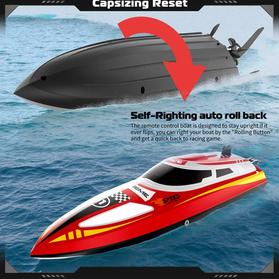 2.4GHz Remote Control Speedboat - 30KM/H High-Speed Electric Racing Boat with LED Night Lights