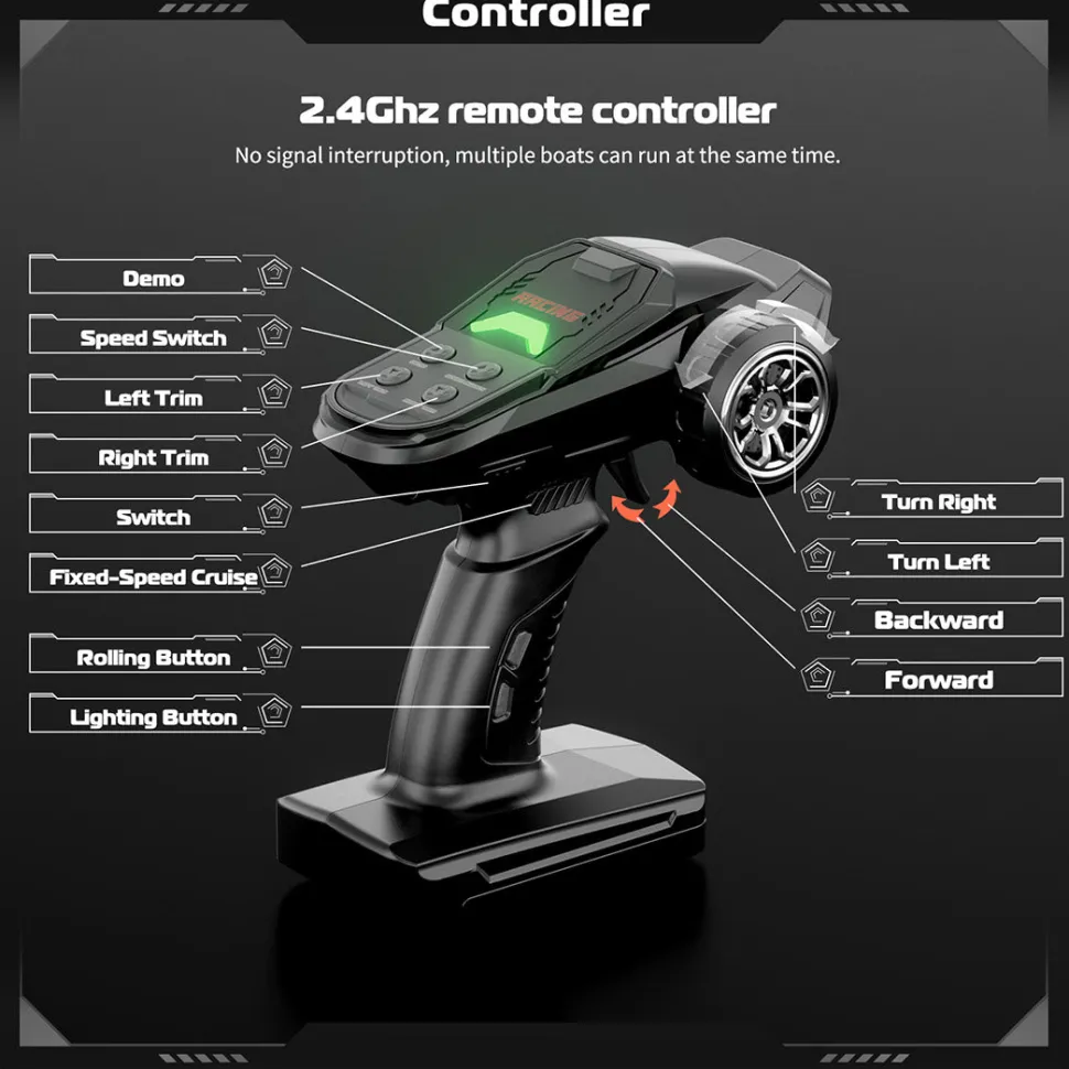 2.4GHz Remote Control Speedboat - 30KM/H High-Speed Electric Racing Boat with LED Night Lights