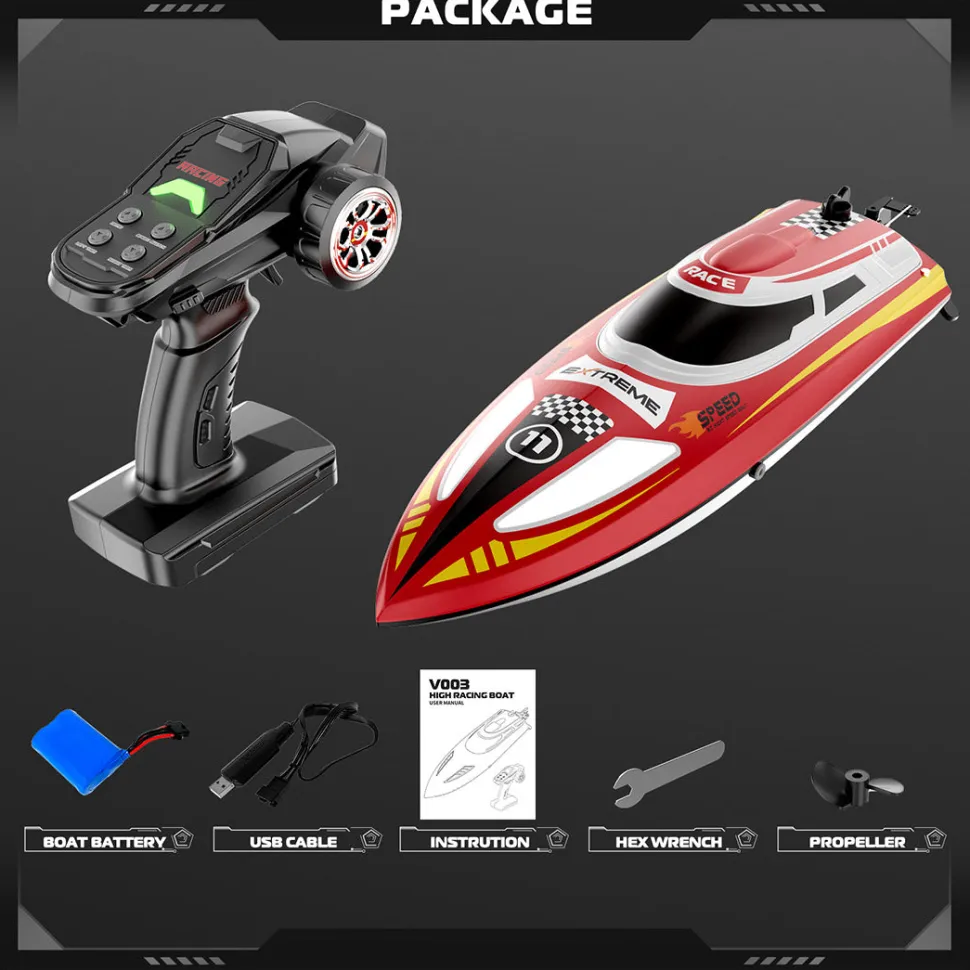2.4GHz Remote Control Speedboat - 30KM/H High-Speed Electric Racing Boat with LED Night Lights