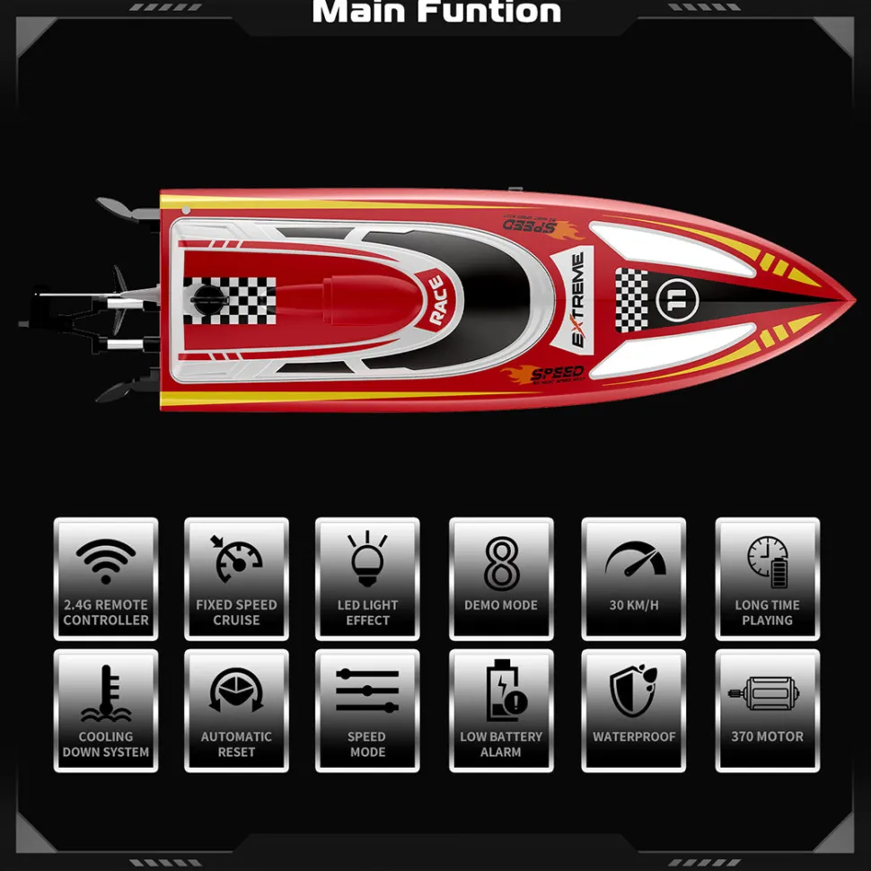 2.4GHz Remote Control Speedboat - 30KM/H High-Speed Electric Racing Boat with LED Night Lights