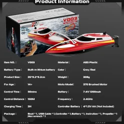 2.4GHz Remote Control Speedboat - 30KM/H High-Speed Electric Racing Boat with LED Night Lights
