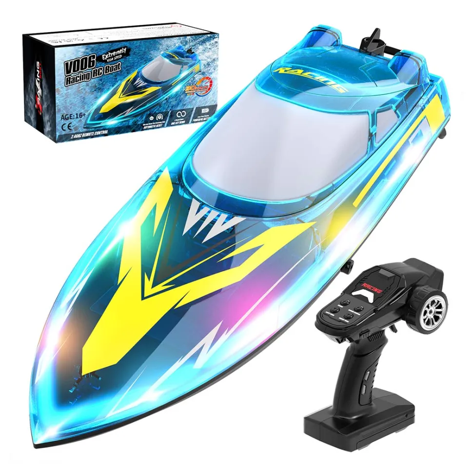 2.4GHz Remote Control Speedboat - 30KM/H High-Speed Electric Racing Boat with LED Night Lights