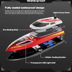 2.4GHz Remote Control Speedboat - 30KM/H High-Speed Electric Racing Boat with LED Night Lights