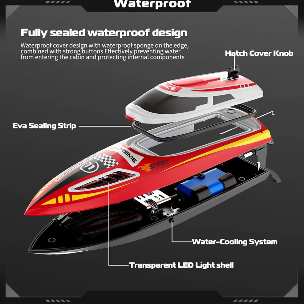 2.4GHz Remote Control Speedboat - 30KM/H High-Speed Electric Racing Boat with LED Night Lights