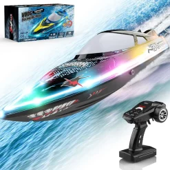 2.4GHz Remote Control Speedboat - 30KM/H High-Speed Electric Racing Boat with LED Night Lights